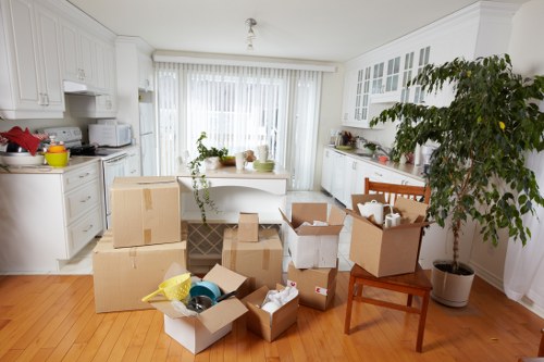 Business equipment and furniture prepared for a Westminster office move